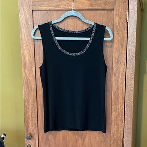 Sleeveless Black Tank Top with Sparkle Trim